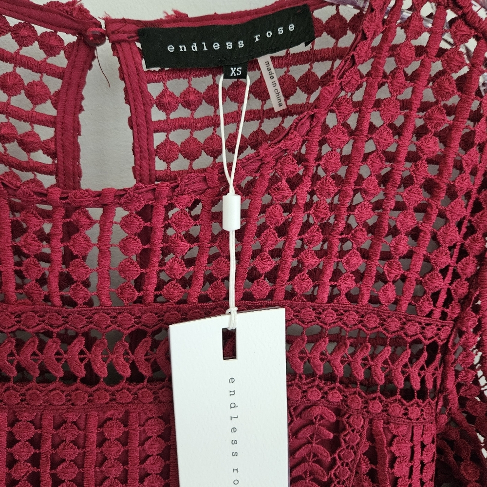 Anthropologie Endless Rose Red Eyelet Mini Dress NWT Long Sleeve - Picture 4 of 4